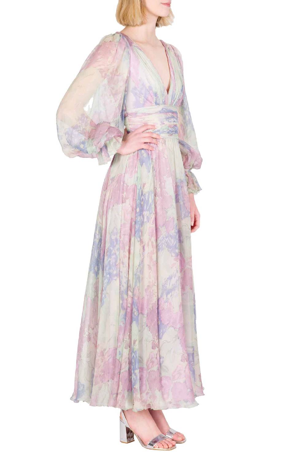 Luisa Beccaria Abito in chiffon stampato Luna con fiori astratti Acquista Ora