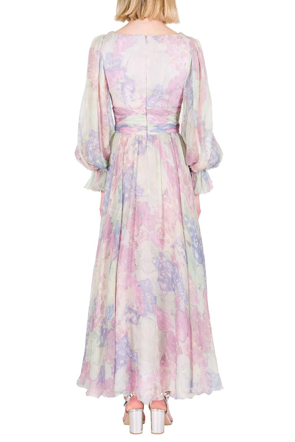 Luisa Beccaria Abito in chiffon stampato Luna con fiori astratti Acquista Ora
