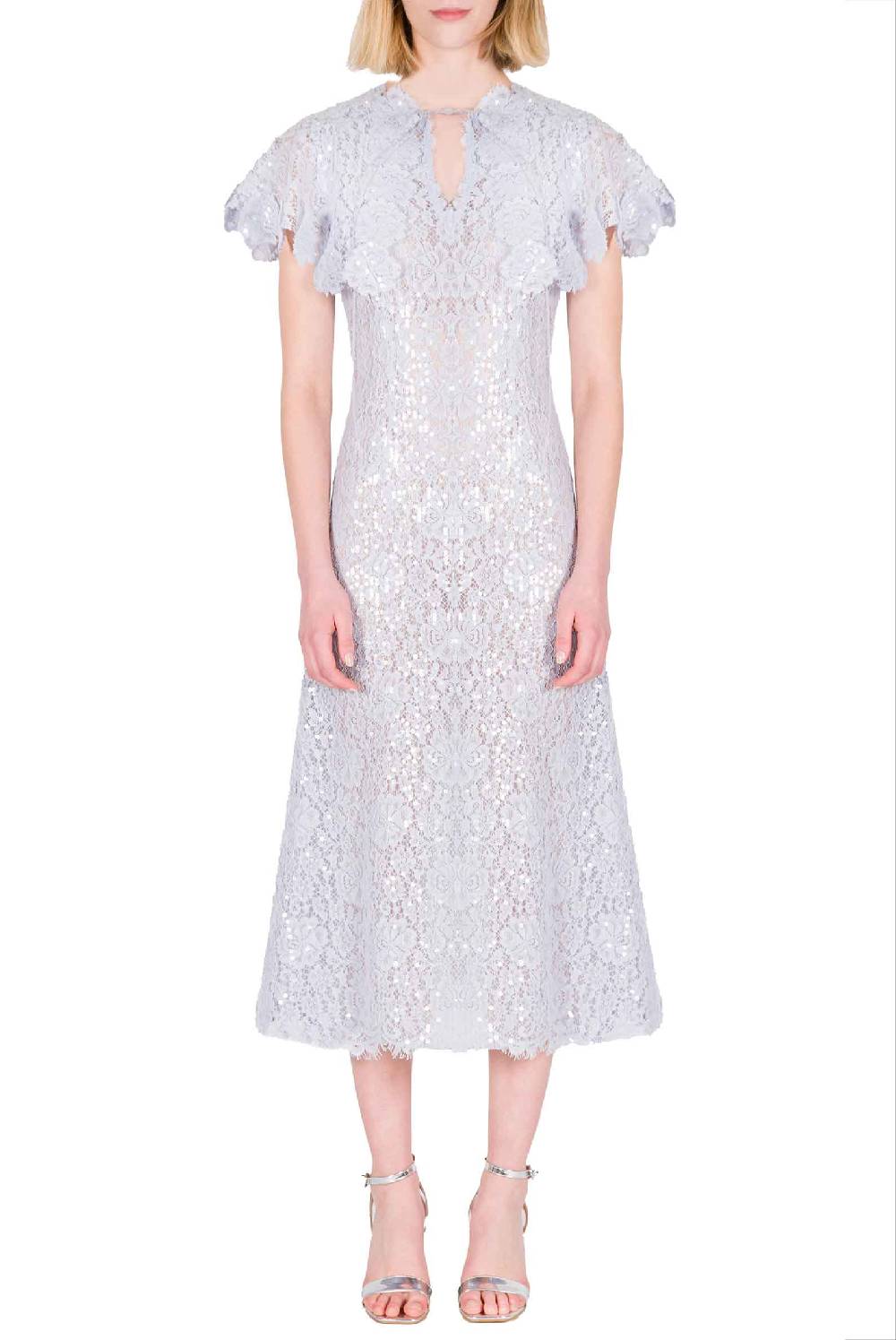 Luisa Beccaria Abito corto a mantella in pizzo con paillettes Shopping Online