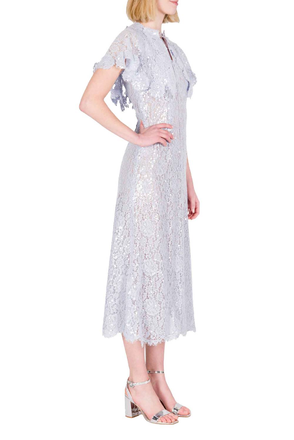 Luisa Beccaria Abito corto a mantella in pizzo con paillettes Shopping Online
