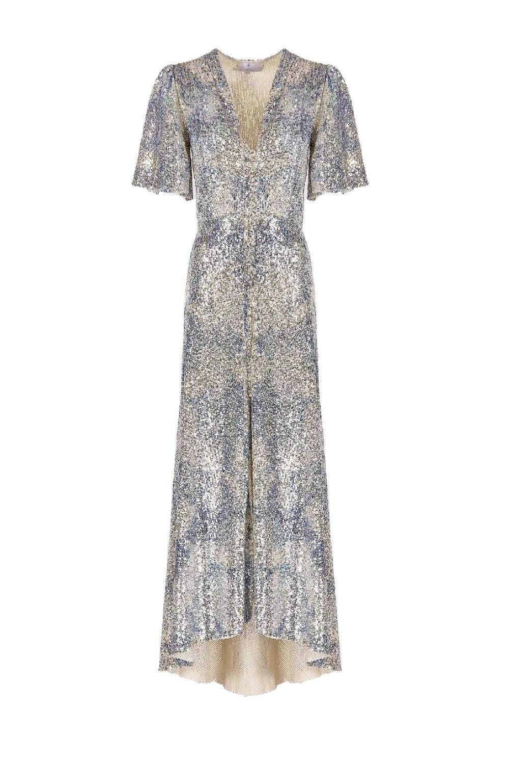 Luisa Beccaria Abito bottoncino con paillettes marmorizzate