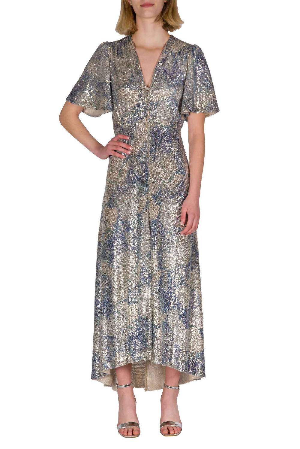 Luisa Beccaria Abito bottoncino con paillettes marmorizzate Novità