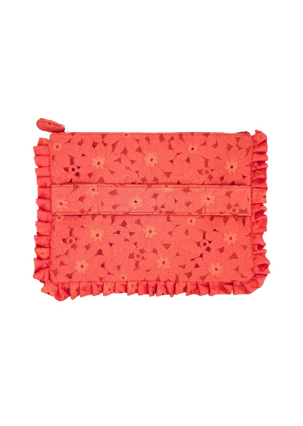 Luisa Beccaria Pochette grande a mano in pizzo floreale corallo Presa