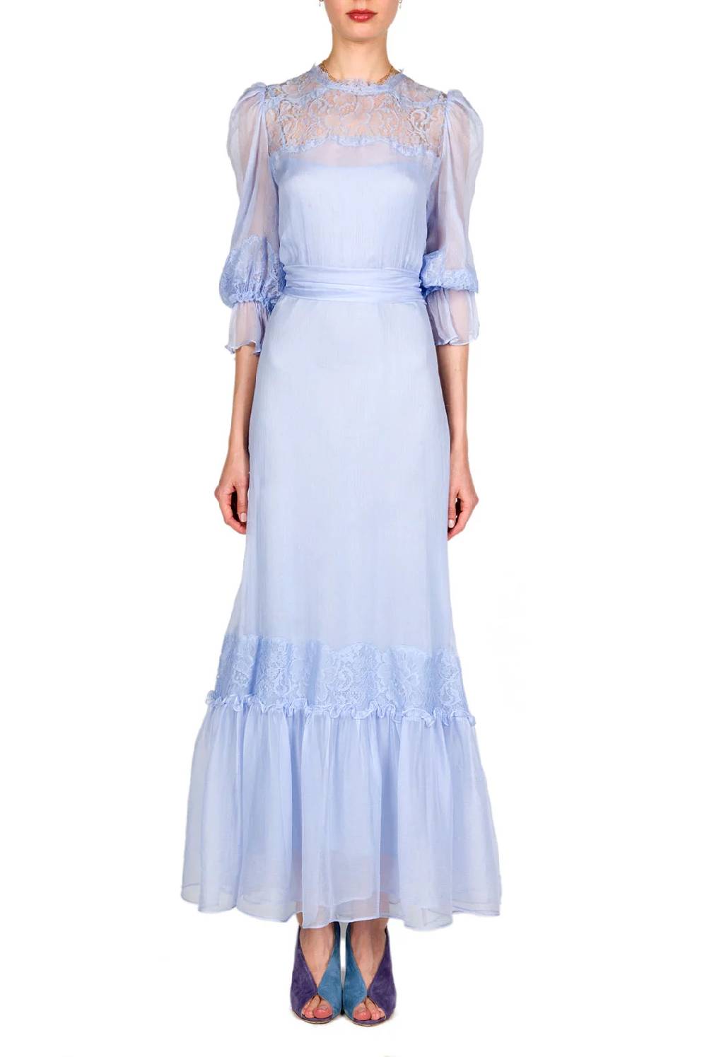 Luisa Beccaria Abito in chiffon decorato in pizzo Offerta