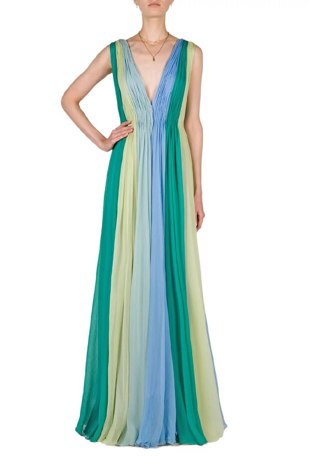 Luisa Beccaria Maxi abito in chiffon multicolore Outlet