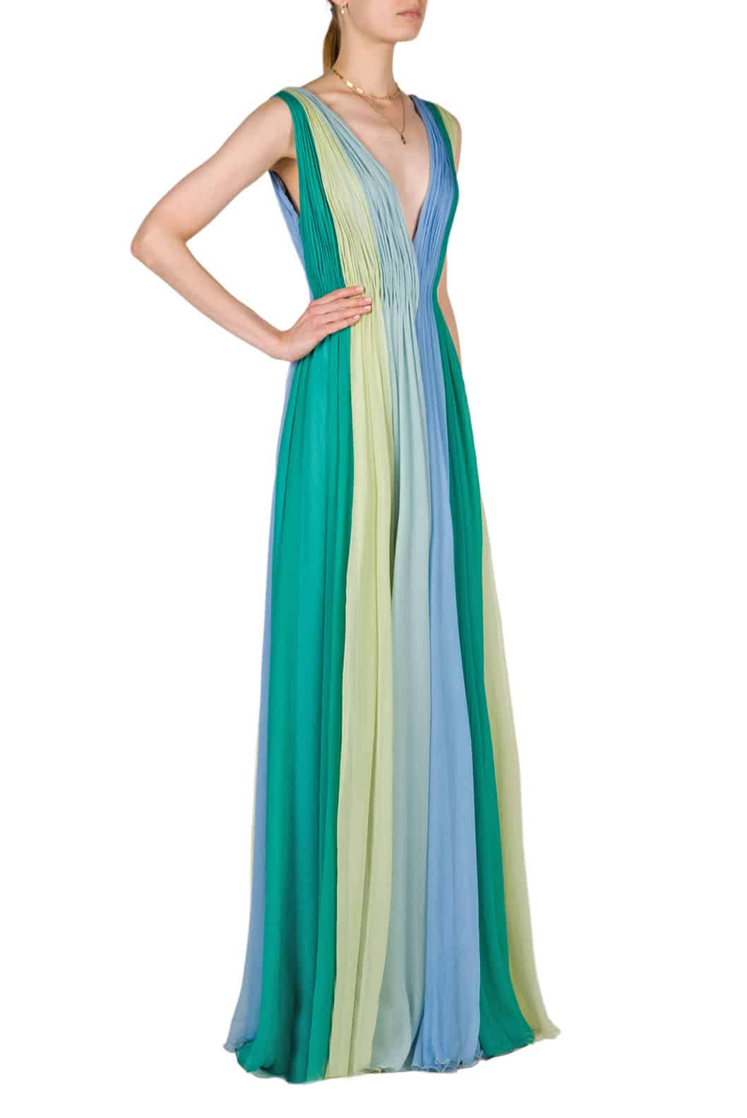 Luisa Beccaria Maxi abito in chiffon multicolore Outlet