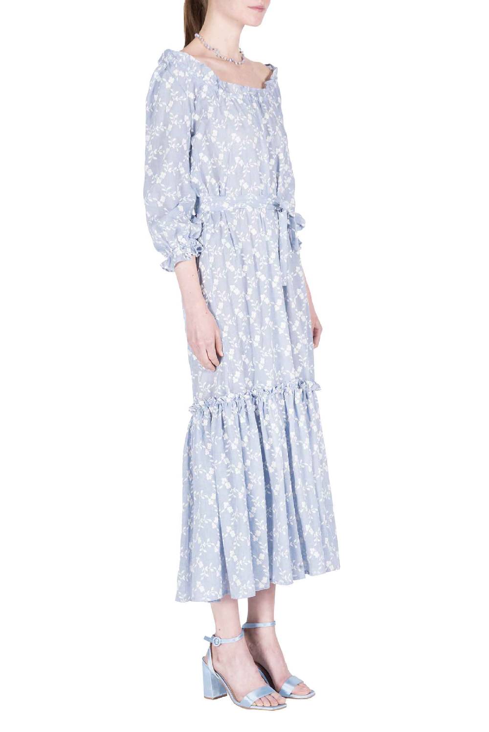 Luisa Beccaria Abito In Cotone Ricamato Floreale Con Balza Vendita Calda