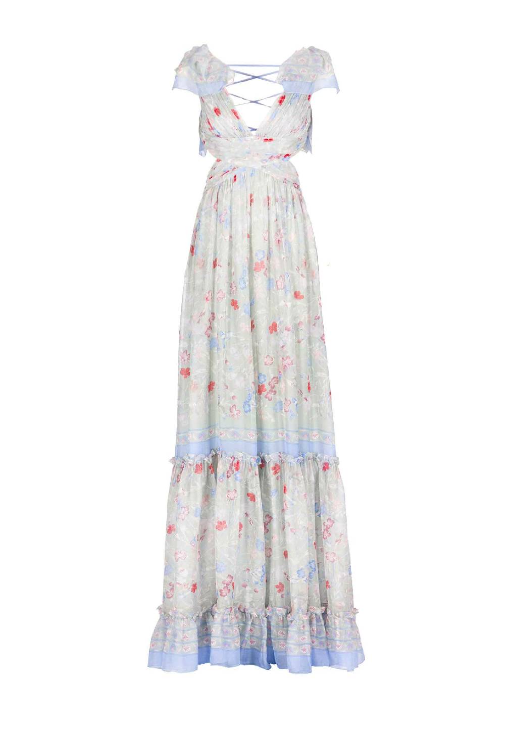 Luisa Beccaria Abito in chiffon stampato con schiena scoperta a fiori Gilly