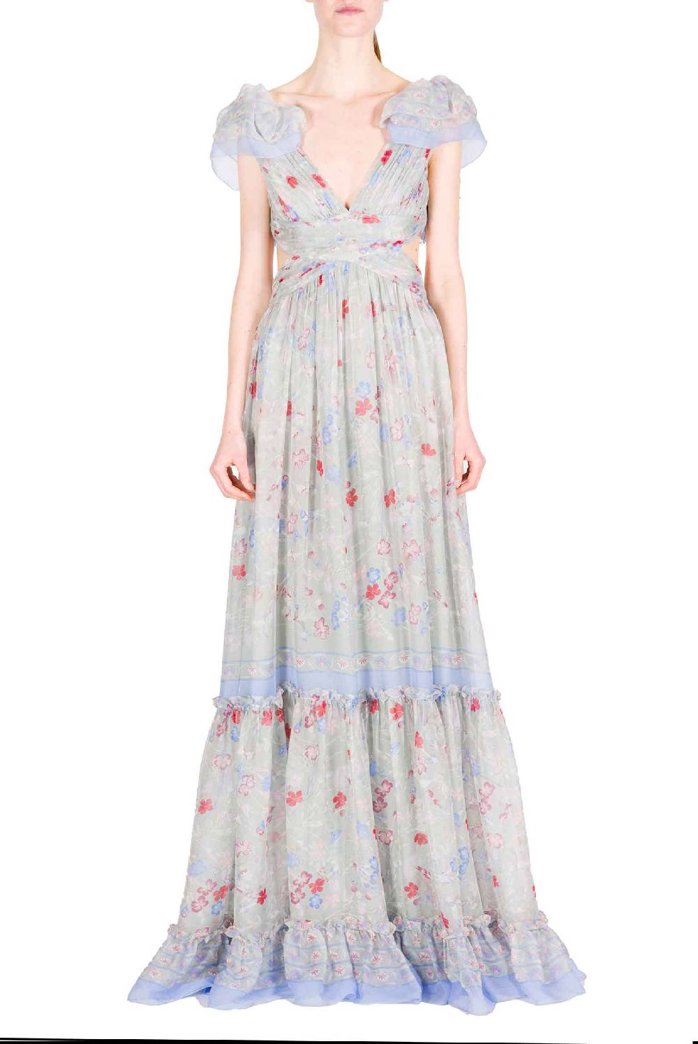 Luisa Beccaria Abito in chiffon stampato con schiena scoperta a fiori Gilly Vendite Flash