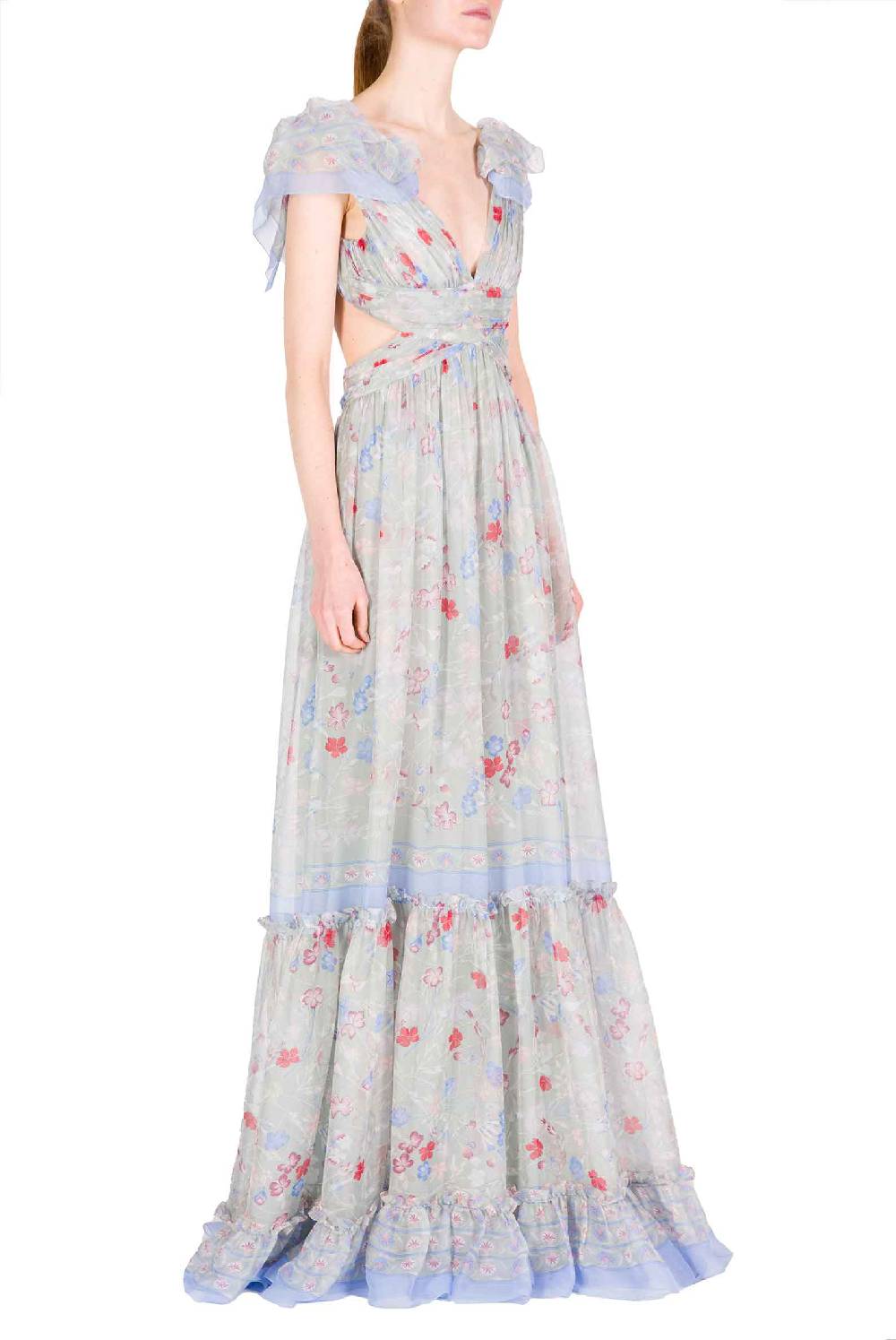 Luisa Beccaria Abito in chiffon stampato con schiena scoperta a fiori Gilly Vendite Flash