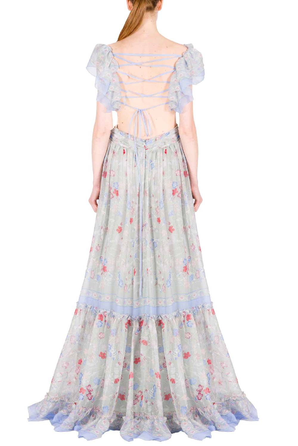 Luisa Beccaria Abito in chiffon stampato con schiena scoperta a fiori Gilly Vendite Flash