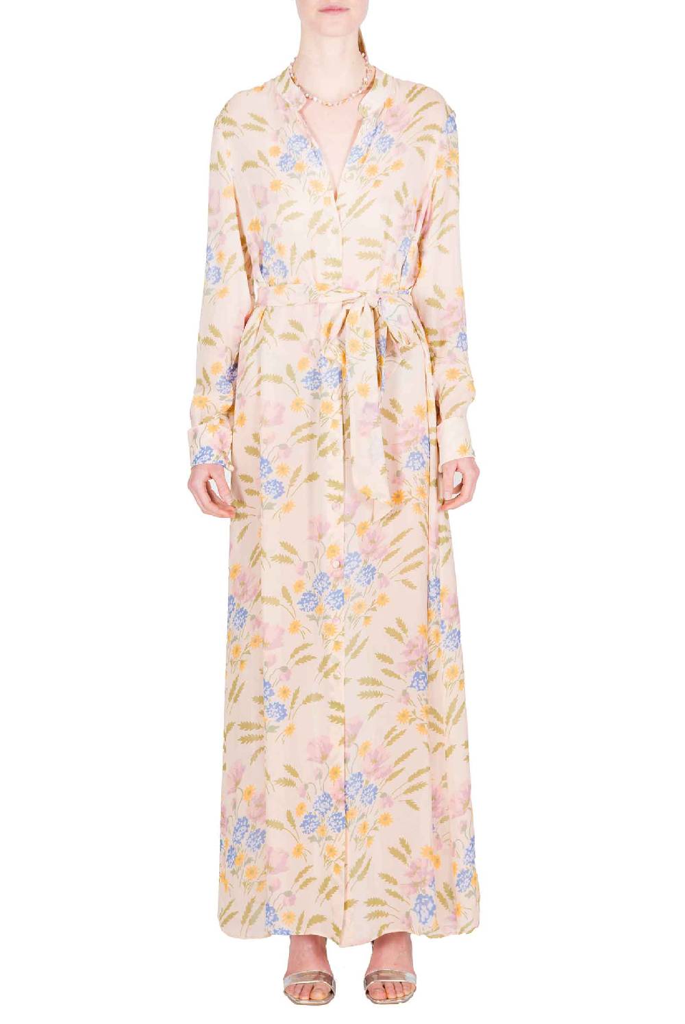 Luisa Beccaria Abito con fusciacca in georgette stampato in macro Blooming Mirage Comprare a buon mercato