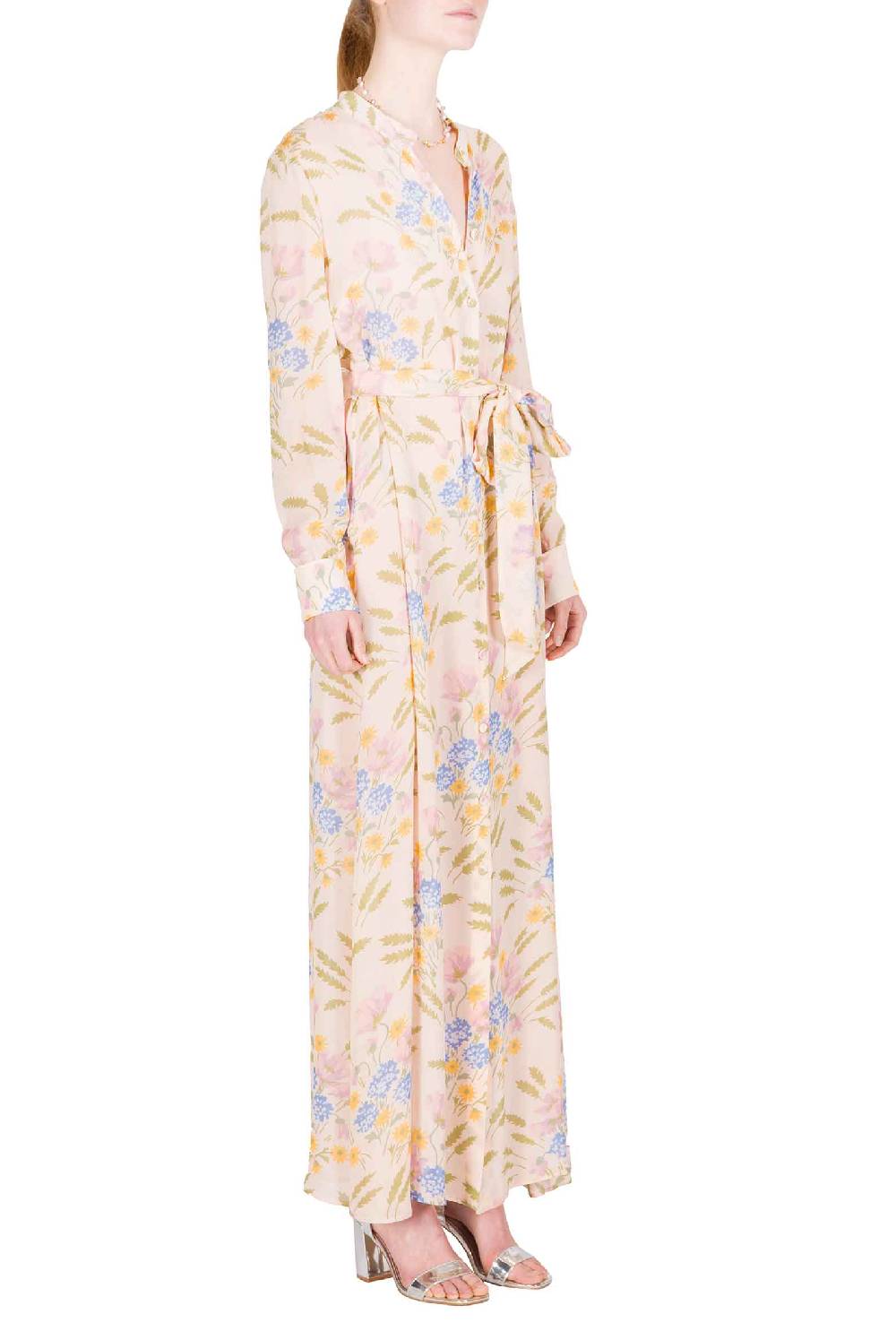 Luisa Beccaria Abito con fusciacca in georgette stampato in macro Blooming Mirage Comprare a buon mercato