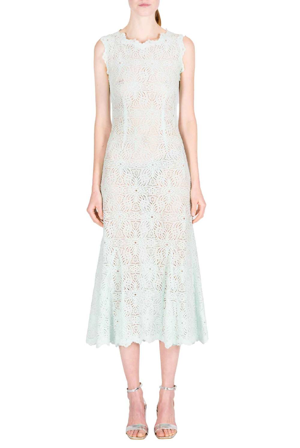 Luisa Beccaria Abito midi in pizzo blu ghiaccio Shopping online
