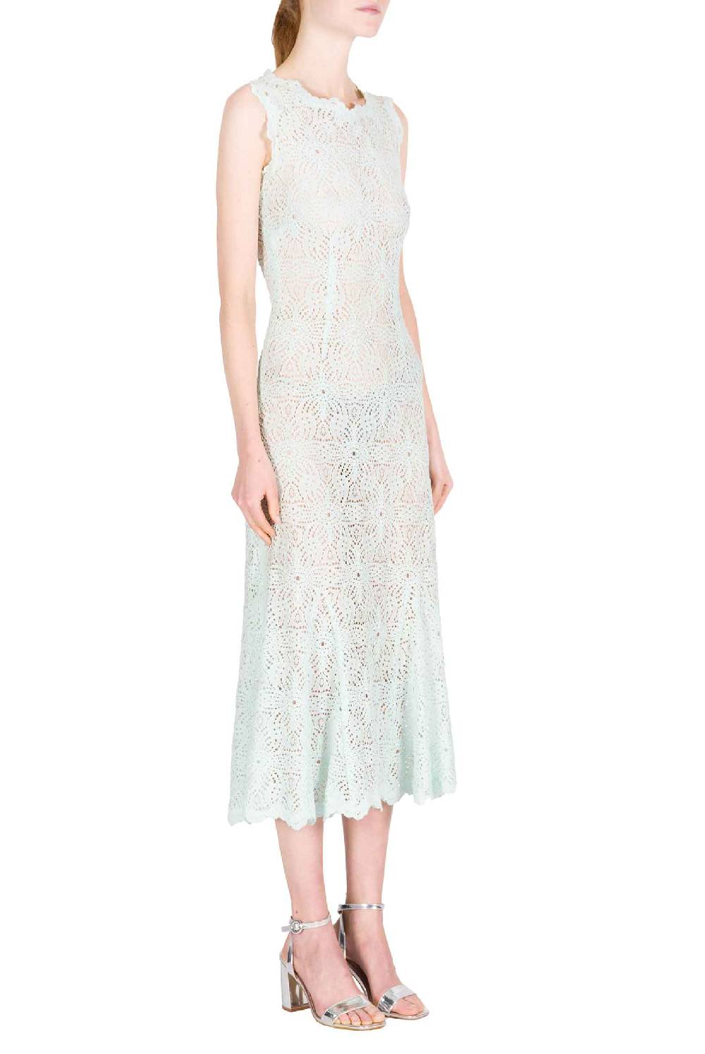 Luisa Beccaria Abito midi in pizzo blu ghiaccio Shopping online