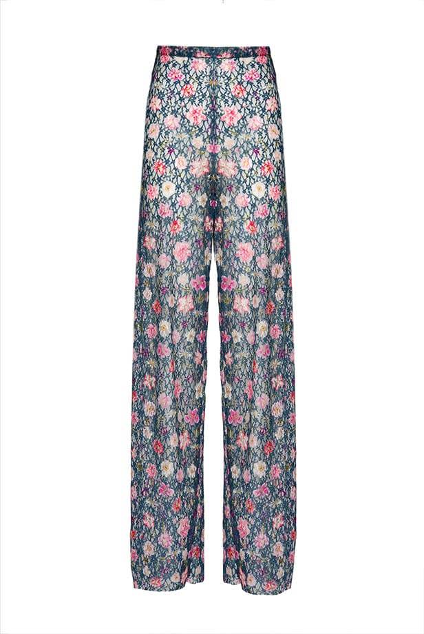 Luisa Beccaria Pantaloni svasati a vita alta in georgette con stampa floreale Cyber Monday
