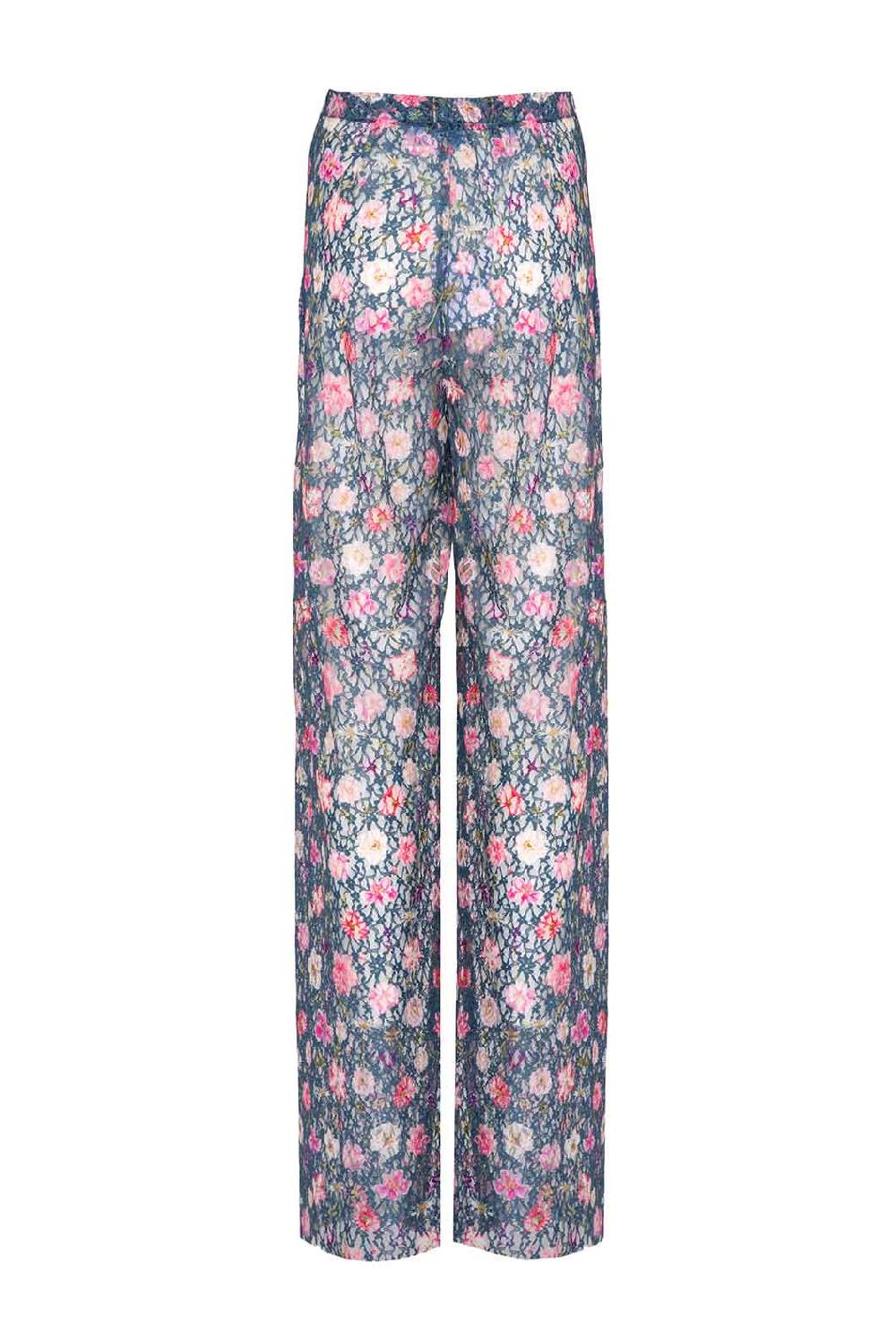 Luisa Beccaria Pantaloni svasati a vita alta in georgette con stampa floreale Cyber Monday