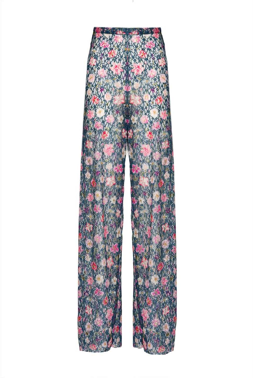 Luisa Beccaria Pantaloni svasati a vita alta in georgette con stampa floreale Cyber Monday