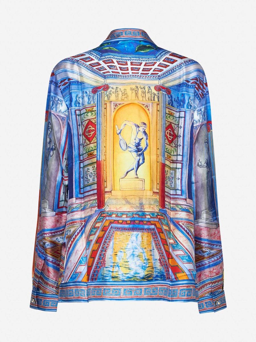 CASABLANCA Camicia Le Temple in twill di seta blu Sconto