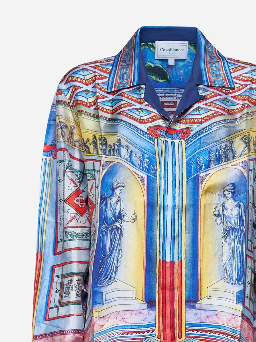 CASABLANCA Camicia Le Temple in twill di seta blu Sconto