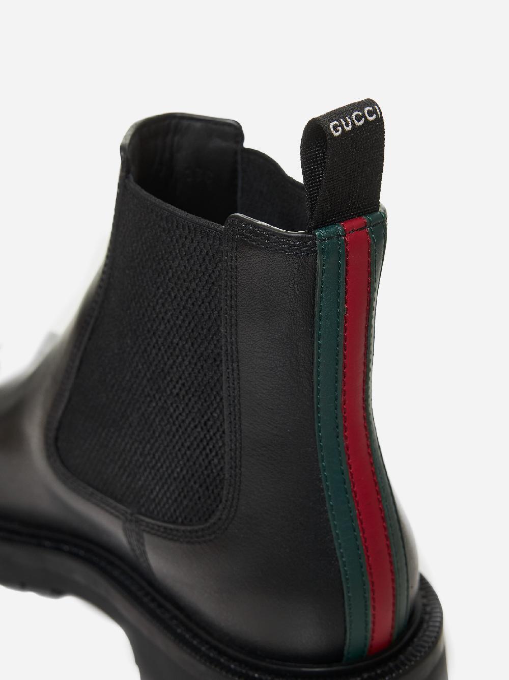 GUCCI Stivaletti Chelsea in pelle con Web In Vendita