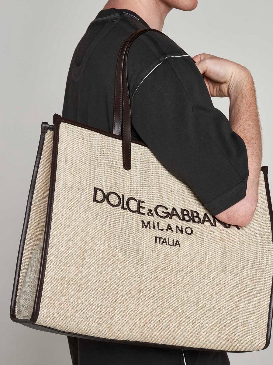 DOLCE & GABBANA Borsa shopping grande in tela con logo Shopping Online