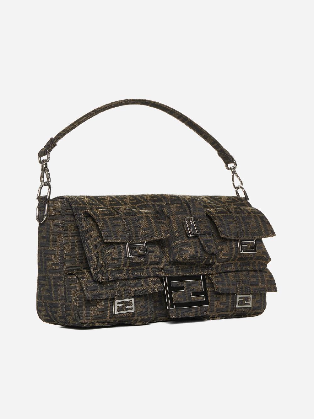 FENDI Borsa Baguette Multipocket Maxi in tessuto FF Outlet