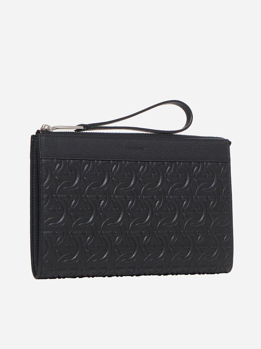 FERRAGAMO Clutch Travel in pelle Gancini Vendita Calda