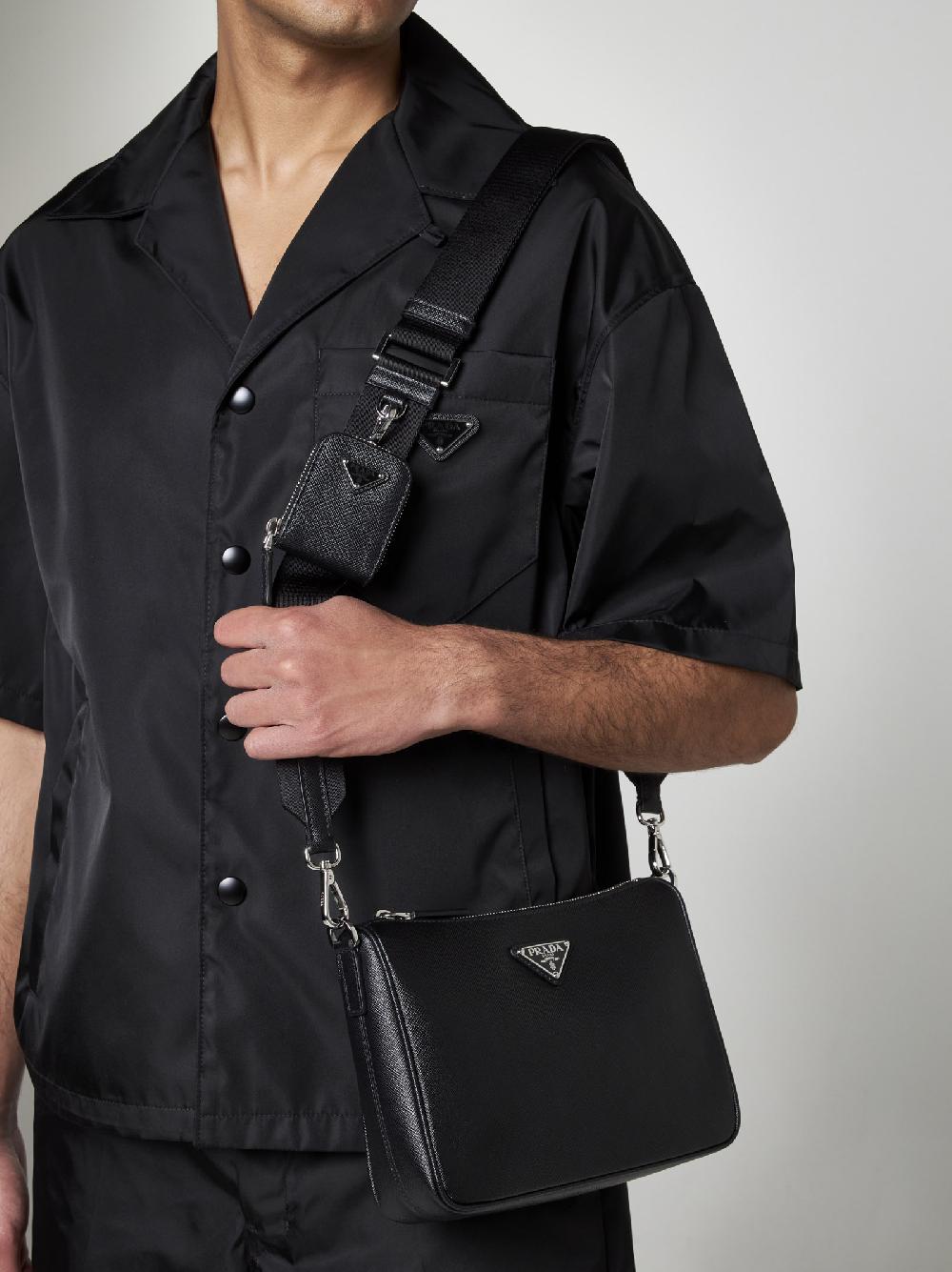 PRADA Borsa in pelle Saffiano con placca-logo In Saldo