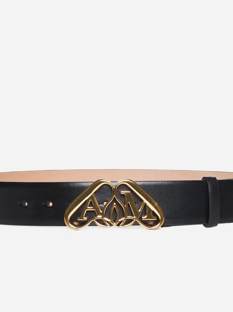 ALEXANDER MCQUEEN Cintura in pelle con fibbia Seal Soddisfazione Garantita