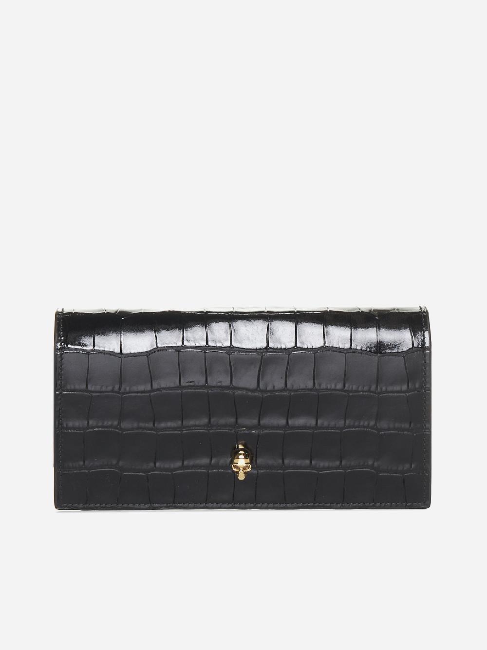 ALEXANDER MCQUEEN Portafoglio Skull in pelle effetto coccodrillo
