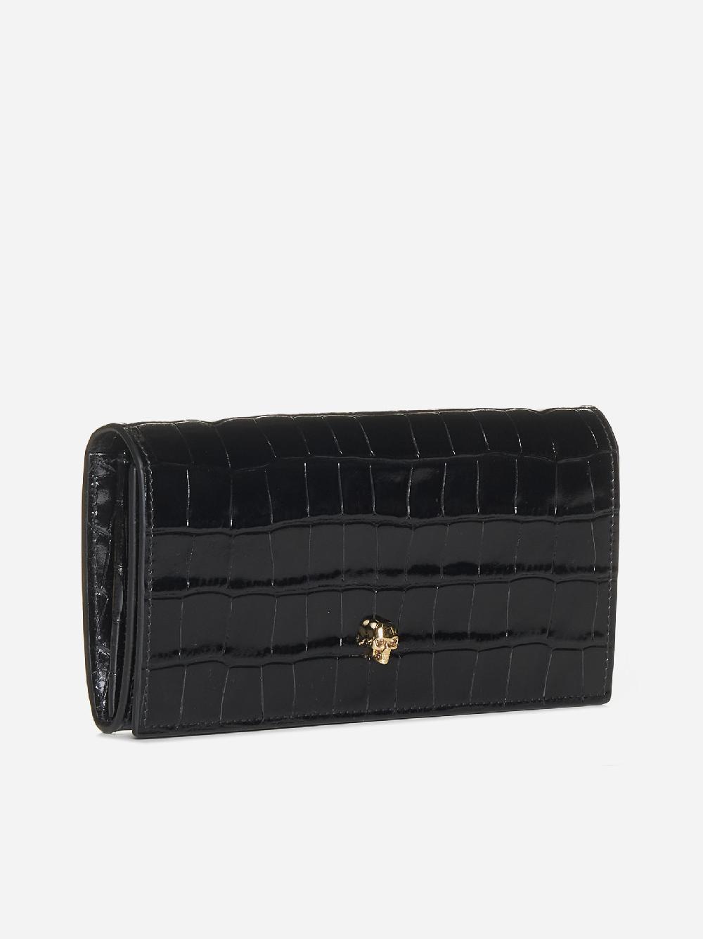 ALEXANDER MCQUEEN Portafoglio Skull in pelle effetto coccodrillo Negozi Online