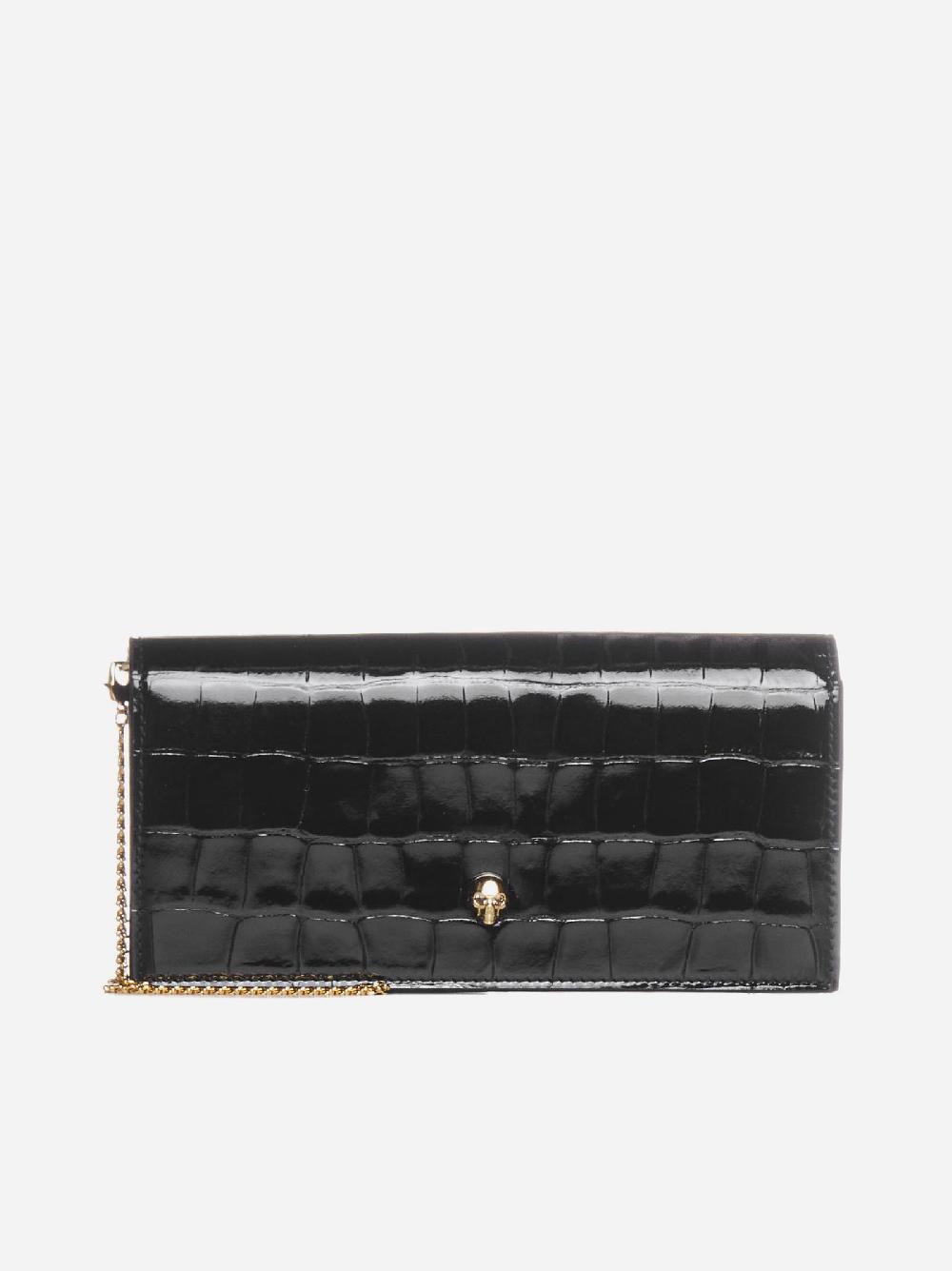 ALEXANDER MCQUEEN Borsa Skull a portafoglio in vernice effetto coccodrillo