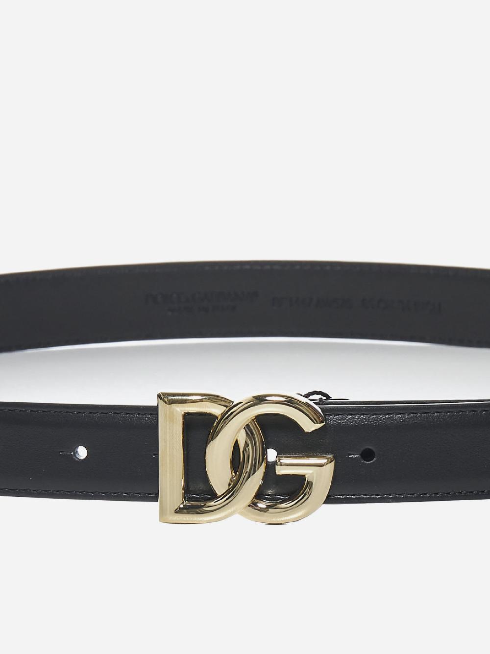 DOLCE & GABBANA Cintura sottile in pelle con fibbia DG Convenienza