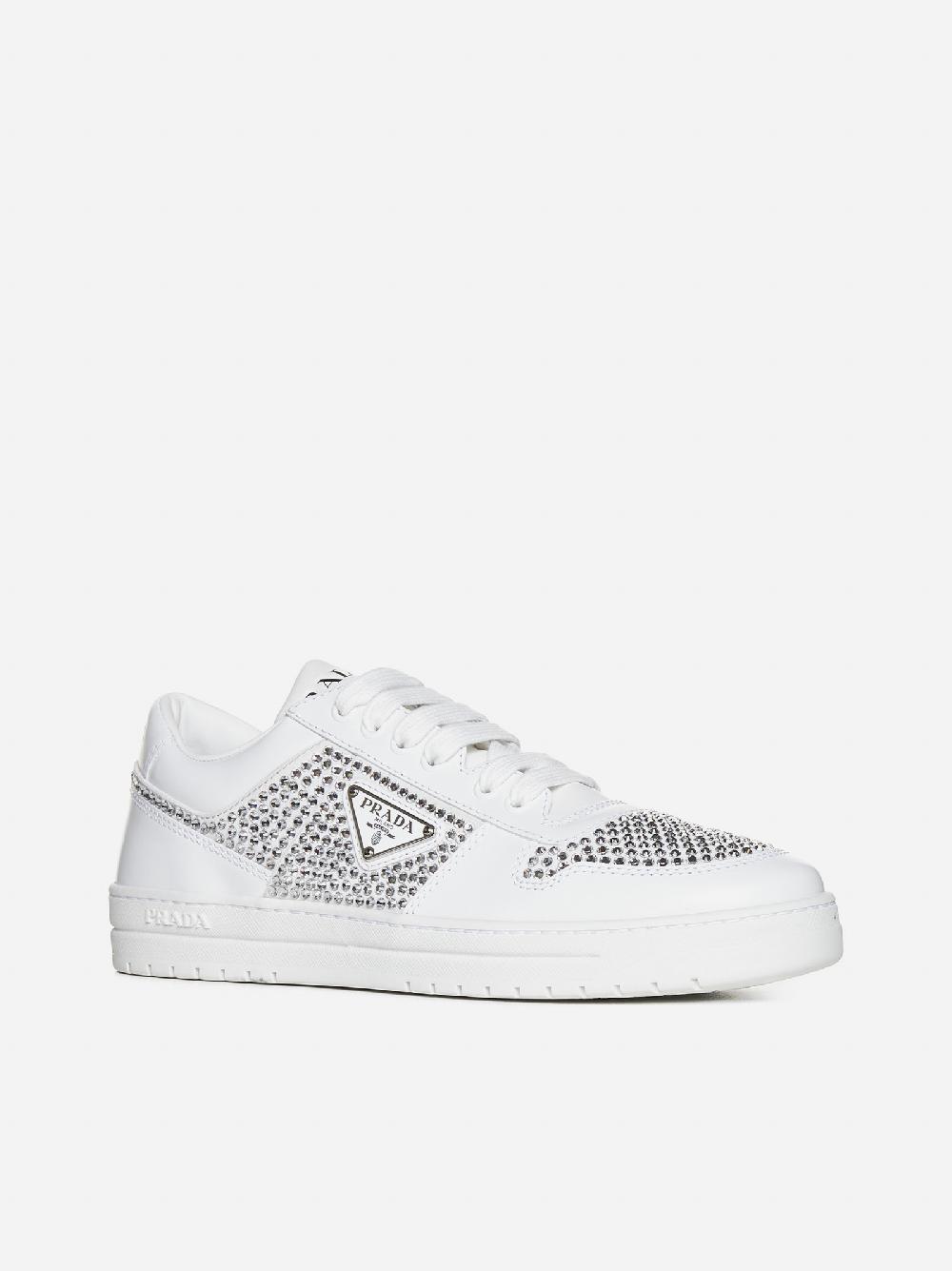 PRADA Sneakers Downtown in pelle con strass In Vendita