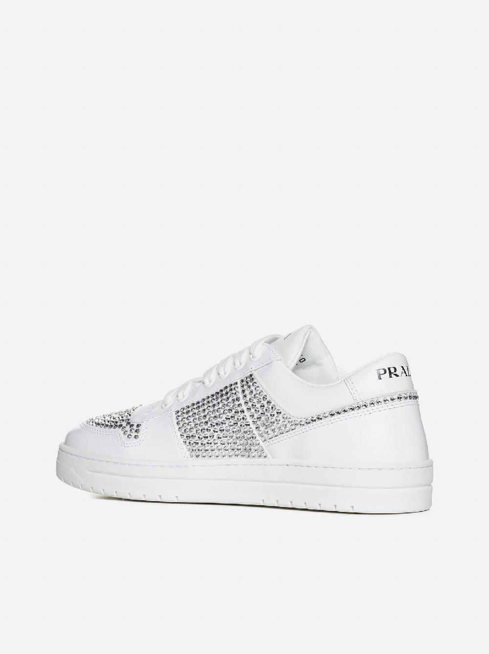PRADA Sneakers Downtown in pelle con strass In Vendita