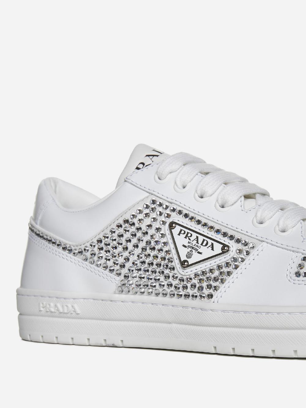 PRADA Sneakers Downtown in pelle con strass In Vendita