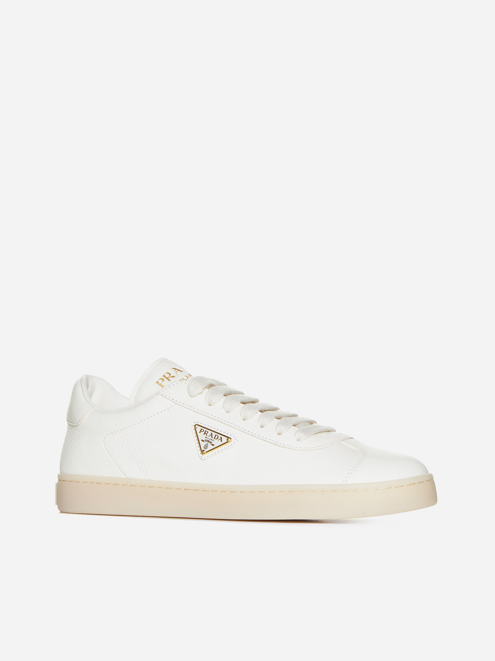 PRADA Sneakers in pelle con placca-logo Vendite Flash