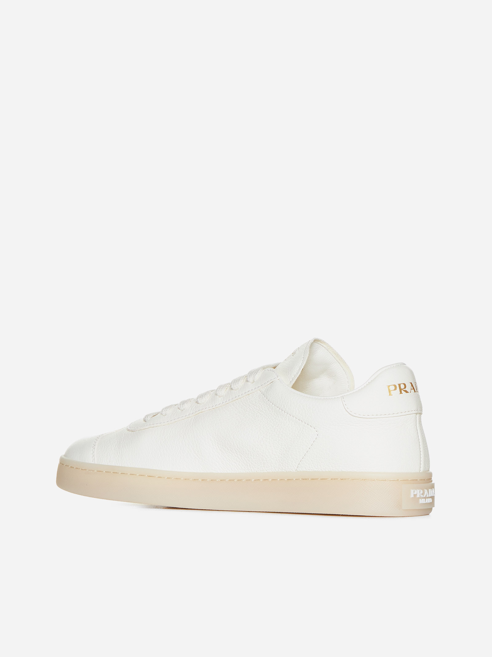 PRADA Sneakers in pelle con placca-logo Vendite Flash