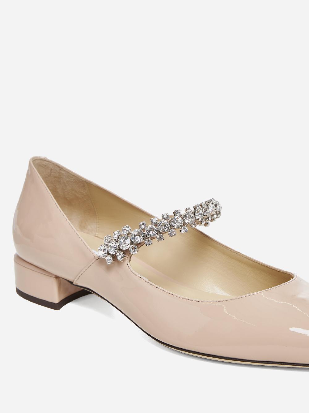 JIMMY CHOO Decollete’ flat Bing in vernice con cristalli Affare Del Giorno