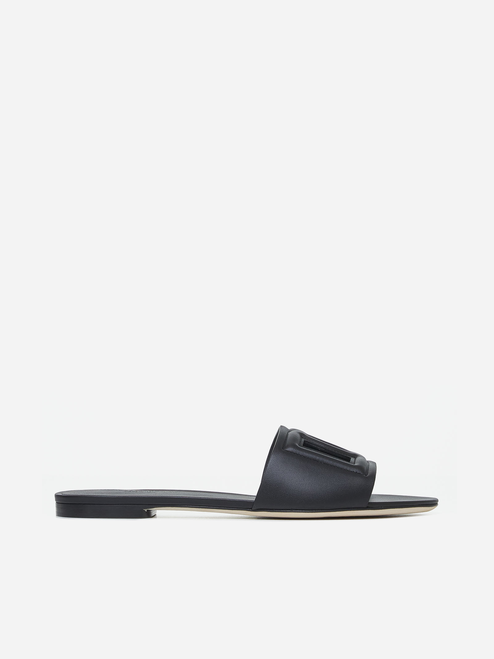 DOLCE & GABBANA Sandali flat in pelle con logo DG