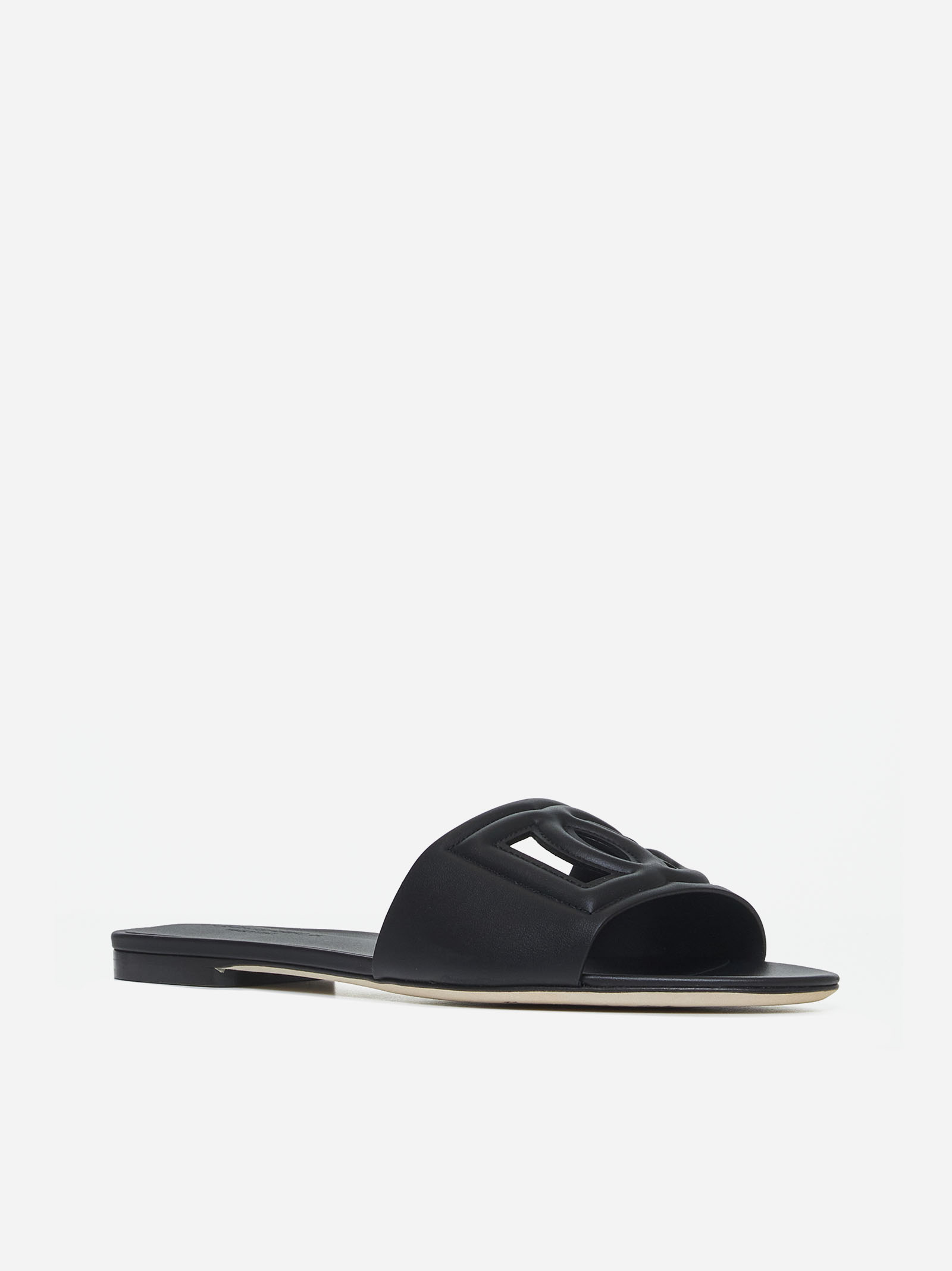 DOLCE & GABBANA Sandali flat in pelle con logo DG Sconto