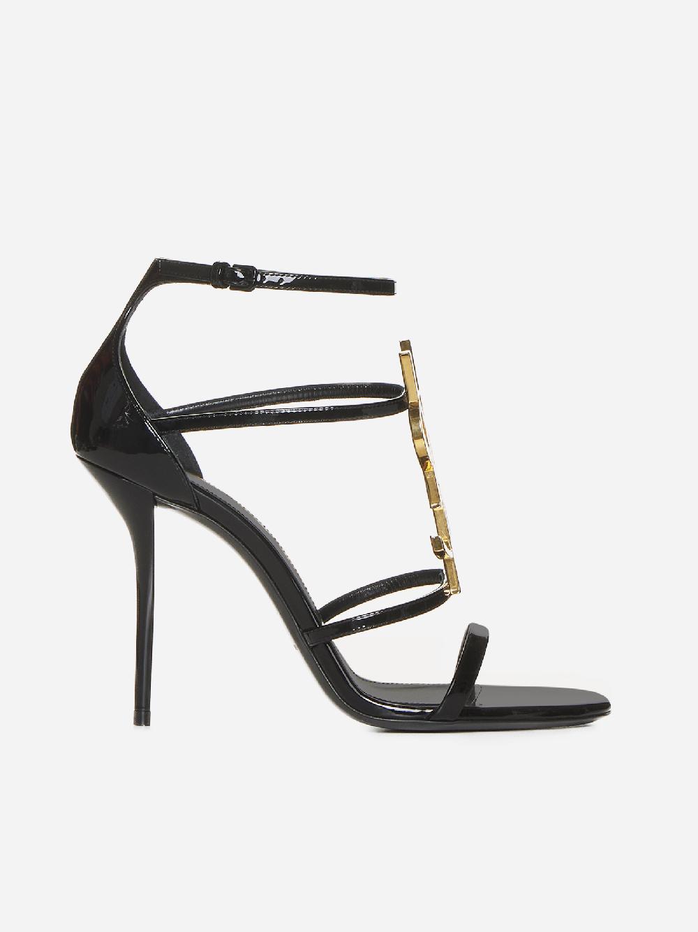 SAINT LAURENT Sandali Cassandra in vernice con logo YSL