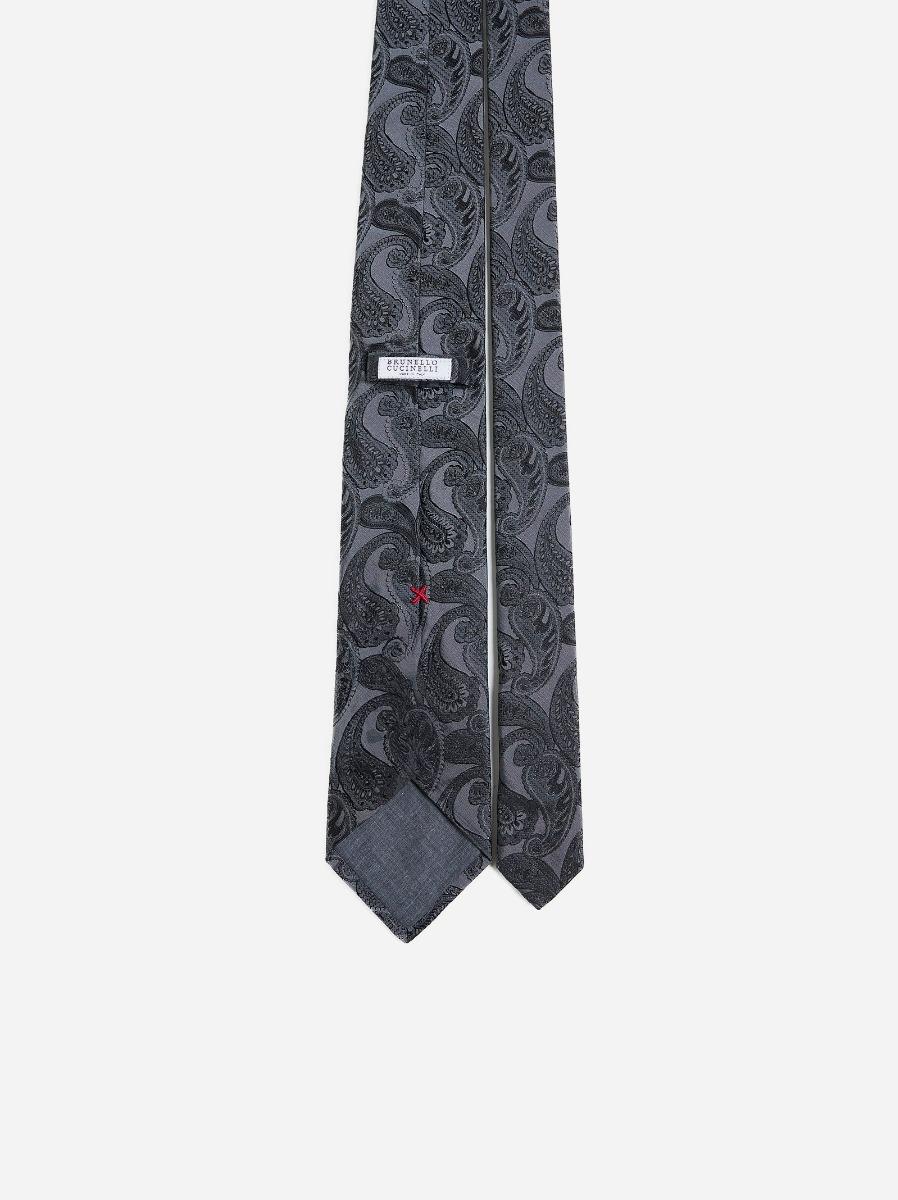 BRUNELLO CUCINELLI Cravatta in Paisley jacquard di seta Vendita Calda