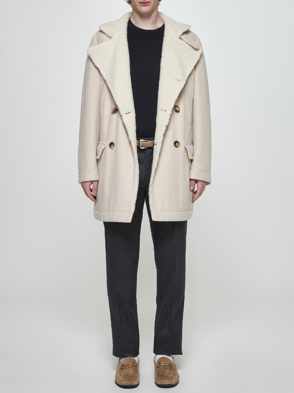 BRUNELLO CUCINELLI Caban in cashmere avorio con fodera in shearling 2025