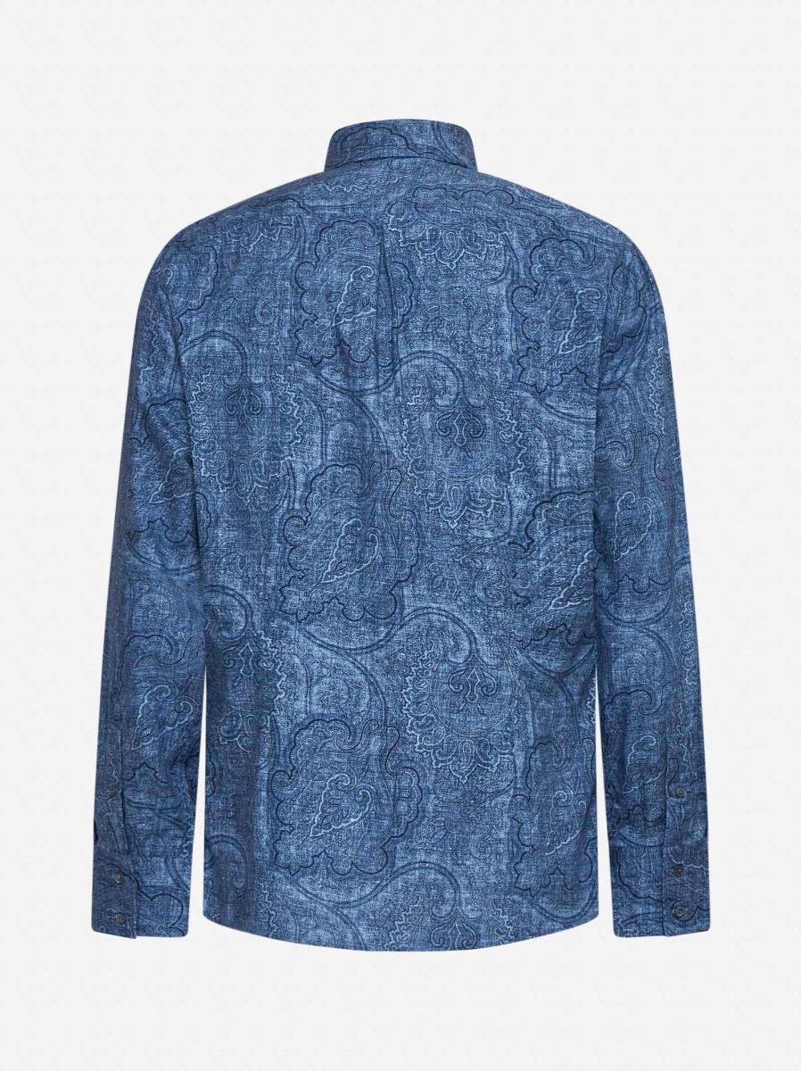 BRUNELLO CUCINELLI Camicia slim fit in tela Paisley blu Spedizione Gratuita