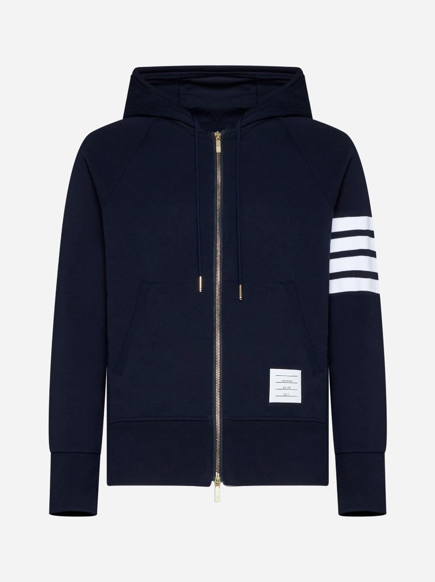 THOM BROWNE Felpa in cotone con zip e 4-Bar