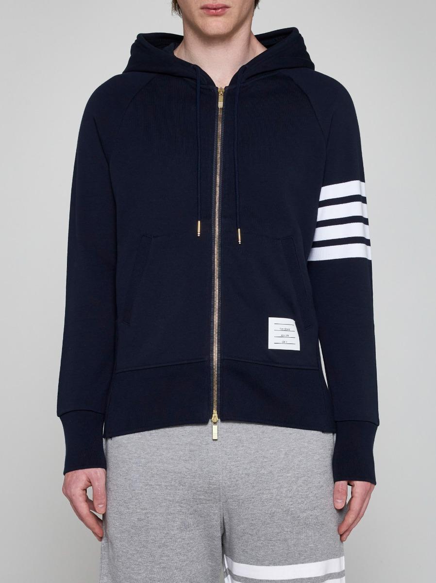 THOM BROWNE Felpa in cotone con zip e 4-Bar In Vendita