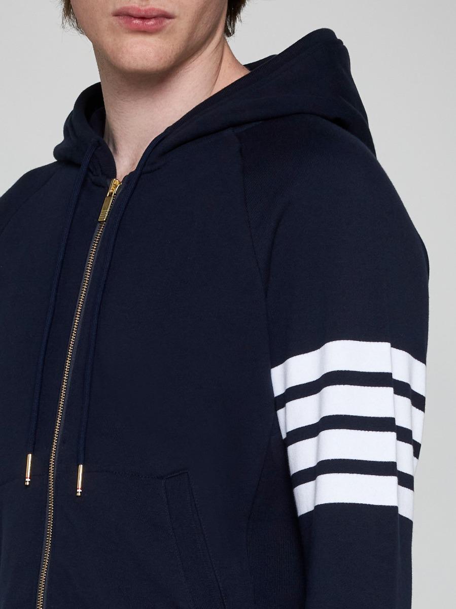THOM BROWNE Felpa in cotone con zip e 4-Bar In Vendita