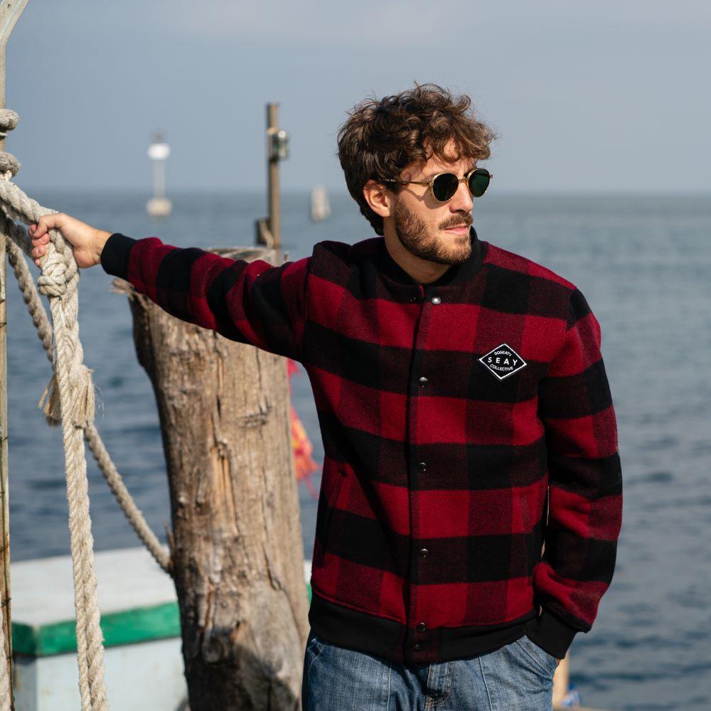 Seay / Giacca Varsity Quadri Rosso Nero Vendita Economica